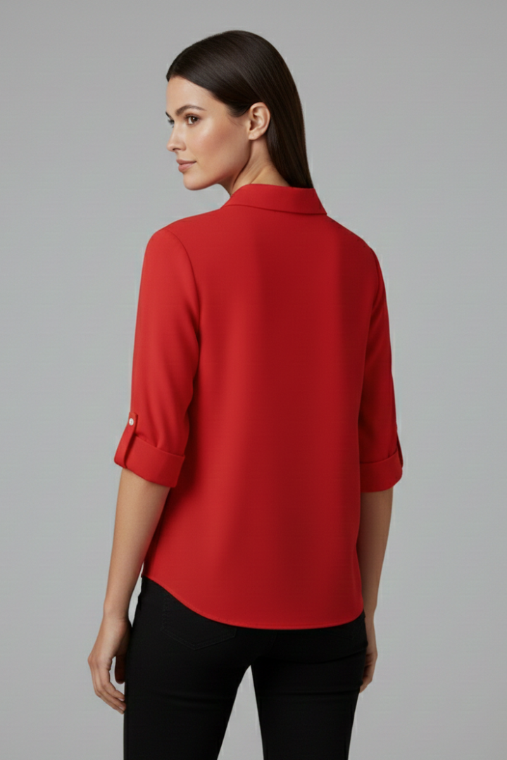 Isadora | Women’s Long Sleeve Blouse – Collared Button-Up Shirt with Chest Pocket