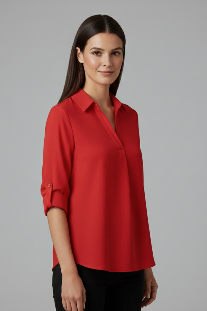 Isadora | Women’s Long Sleeve Blouse – Collared Button-Up Shirt with Chest Pocket