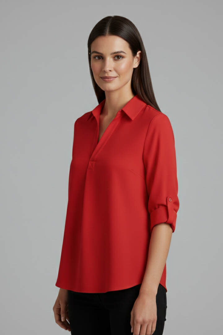 Isadora | Women’s Long Sleeve Blouse – Collared Button-Up Shirt with Chest Pocket