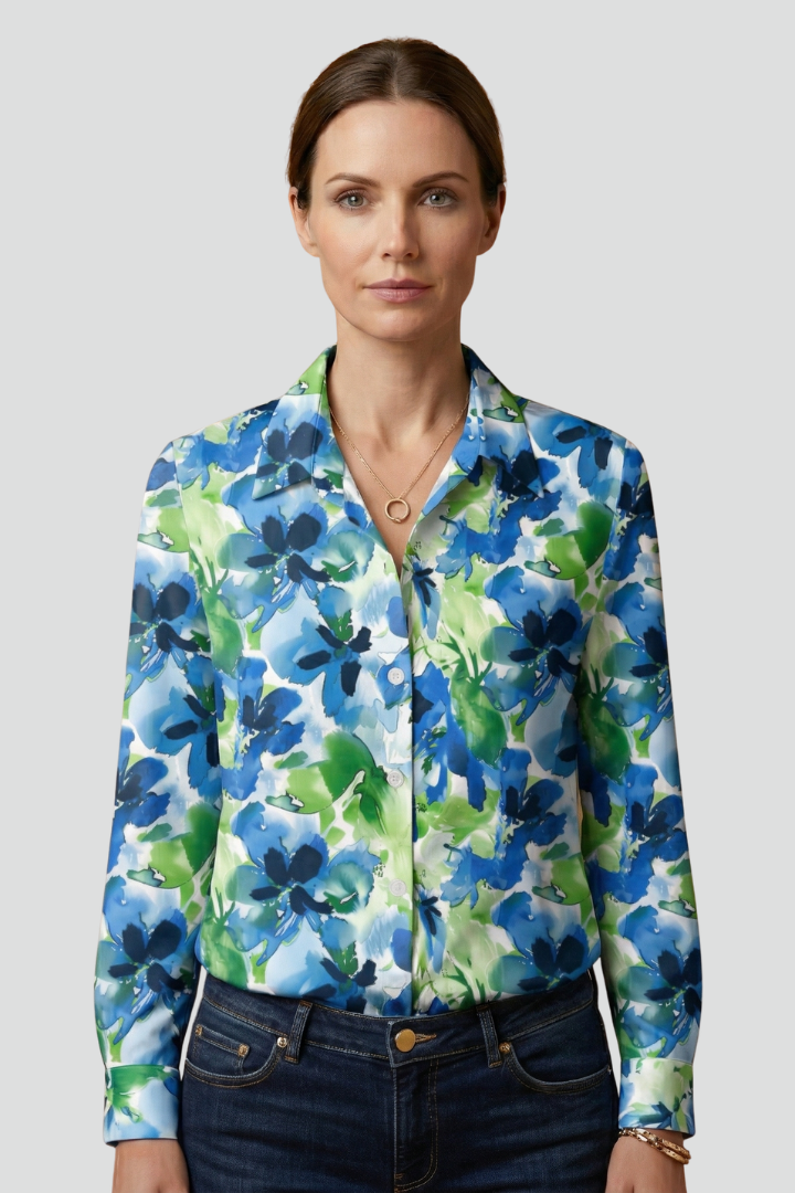 Isadora | Women’s Long Sleeve Blouse – Collared Button-Up Shirt with Chest Pocket