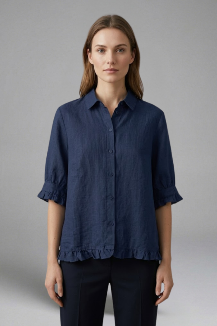 Isley | Women's Casual Button-Up Shirt – Collared Short Sleeve Blouse