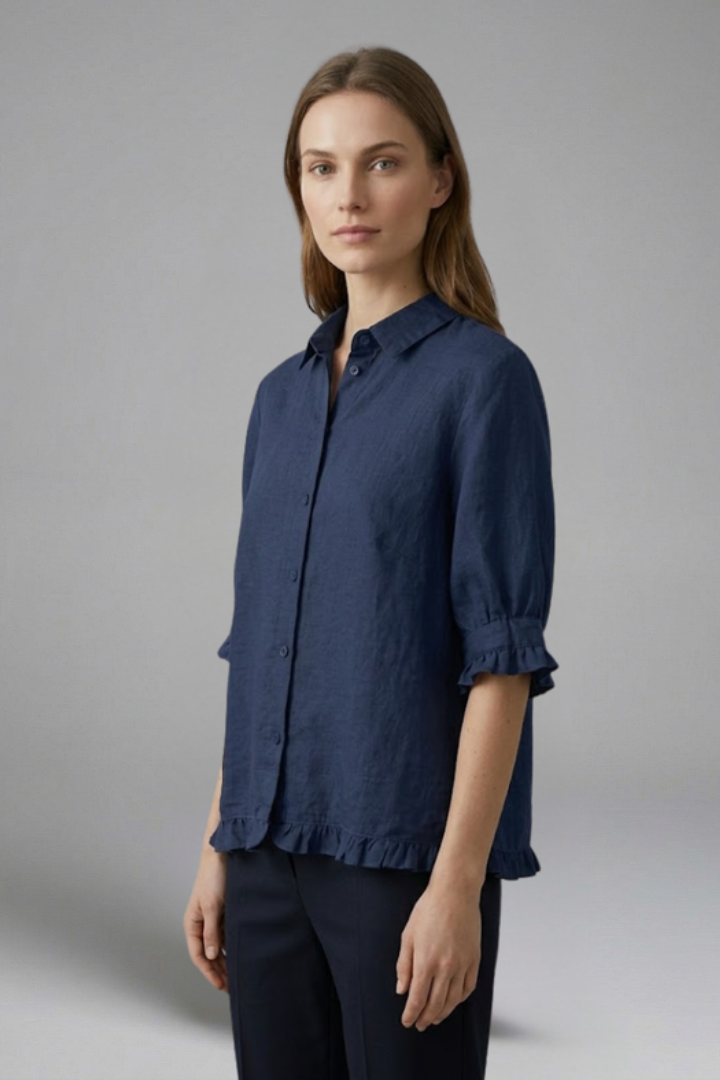 Isley | Women's Casual Button-Up Shirt – Collared Short Sleeve Blouse