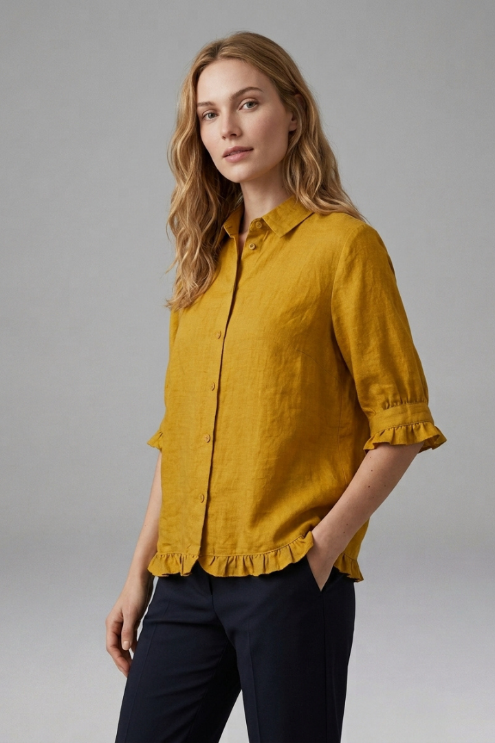 Isley | Women's Casual Button-Up Shirt – Collared Short Sleeve Blouse
