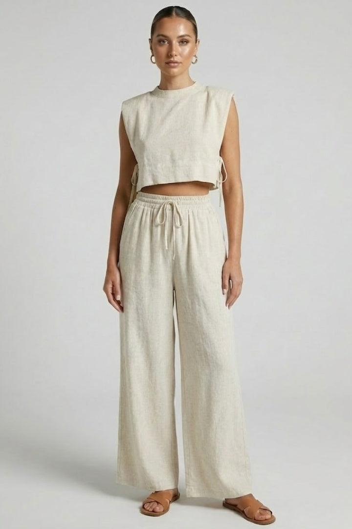 Isolde | Women’s 2-Piece Set - Sleeveless Cropped Top & Wide Leg Pants, Summer Outfit