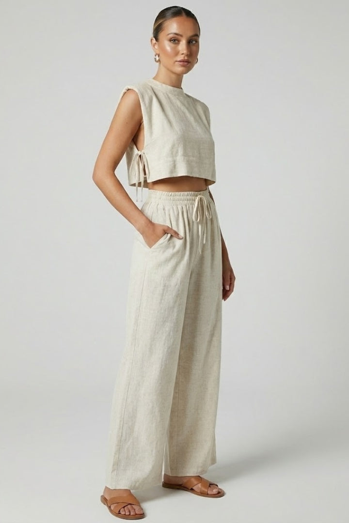 Isolde | Women’s 2-Piece Set - Sleeveless Cropped Top & Wide Leg Pants, Summer Outfit