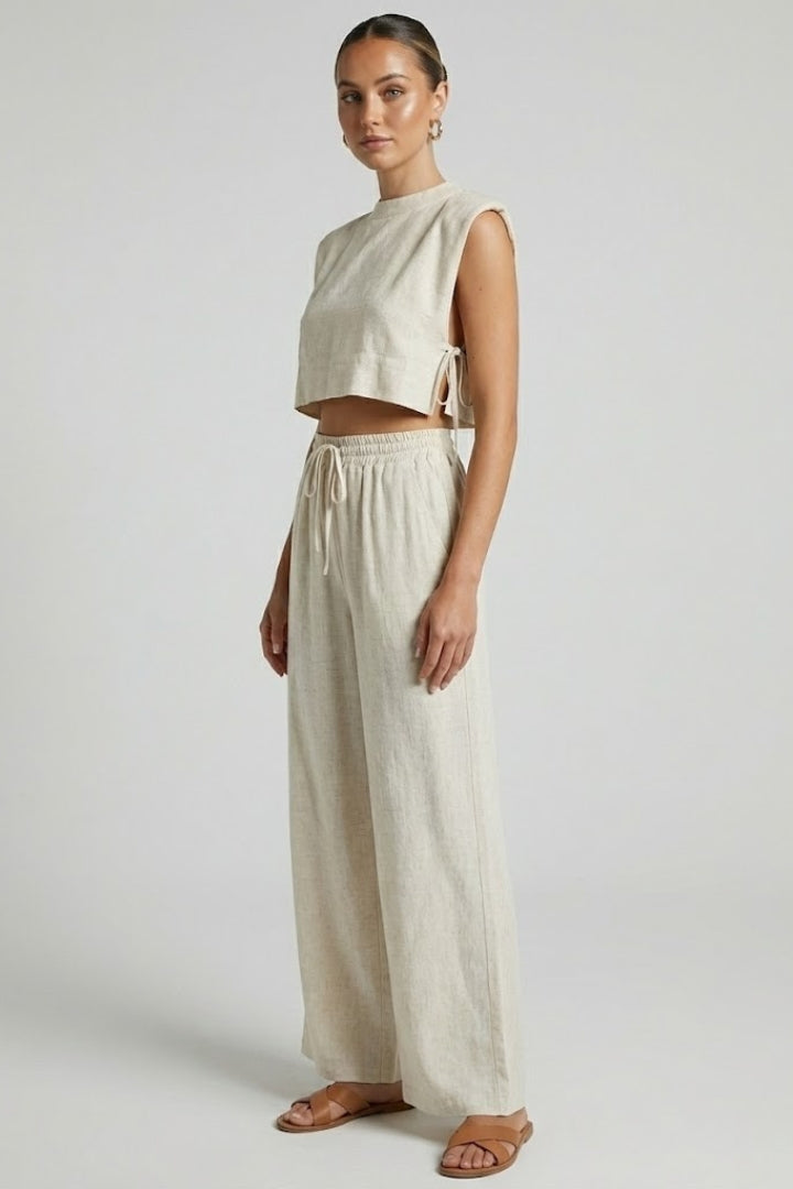 Isolde | Women’s 2-Piece Set - Sleeveless Cropped Top & Wide Leg Pants, Summer Outfit