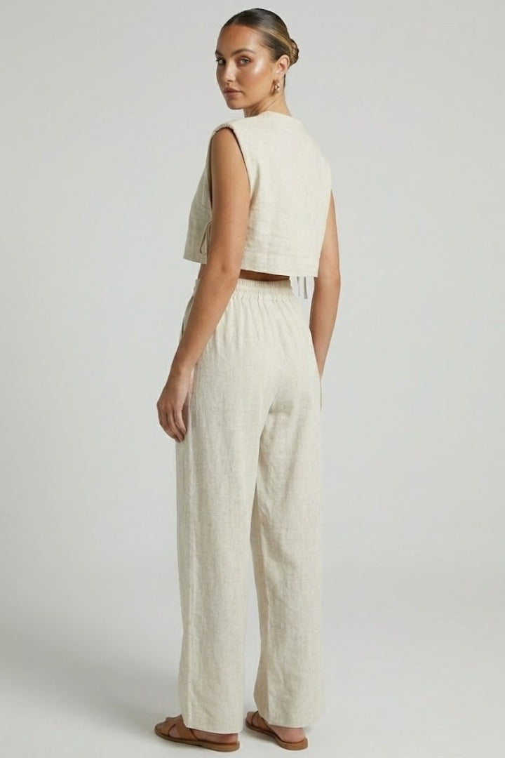 Isolde | Women’s 2-Piece Set - Sleeveless Cropped Top & Wide Leg Pants, Summer Outfit