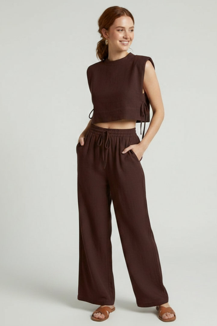 Isolde | Women’s 2-Piece Set - Sleeveless Cropped Top & Wide Leg Pants, Summer Outfit
