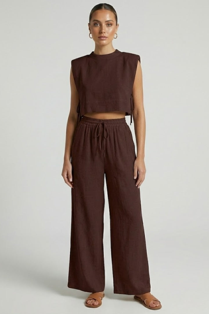 Isolde | Women’s 2-Piece Set - Sleeveless Cropped Top & Wide Leg Pants, Summer Outfit