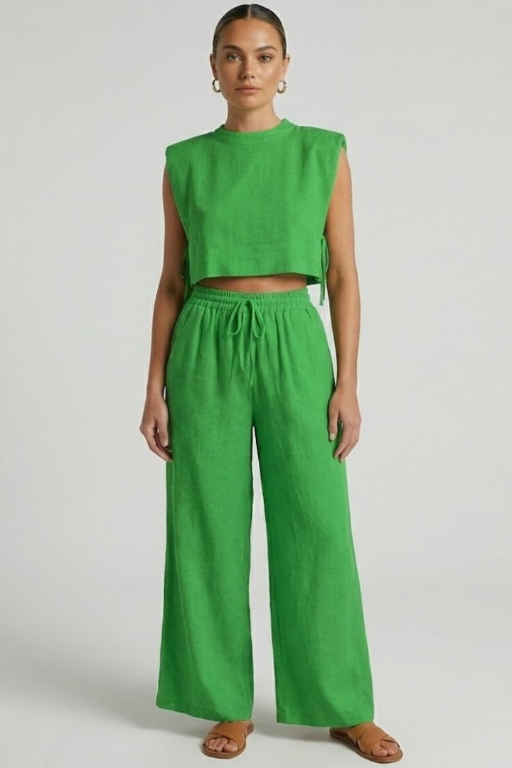 Isolde | Women’s 2-Piece Set - Sleeveless Cropped Top & Wide Leg Pants, Summer Outfit