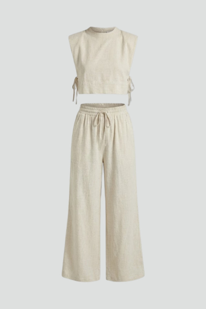 Isolde | Women’s 2-Piece Set - Sleeveless Cropped Top & Wide Leg Pants, Summer Outfit