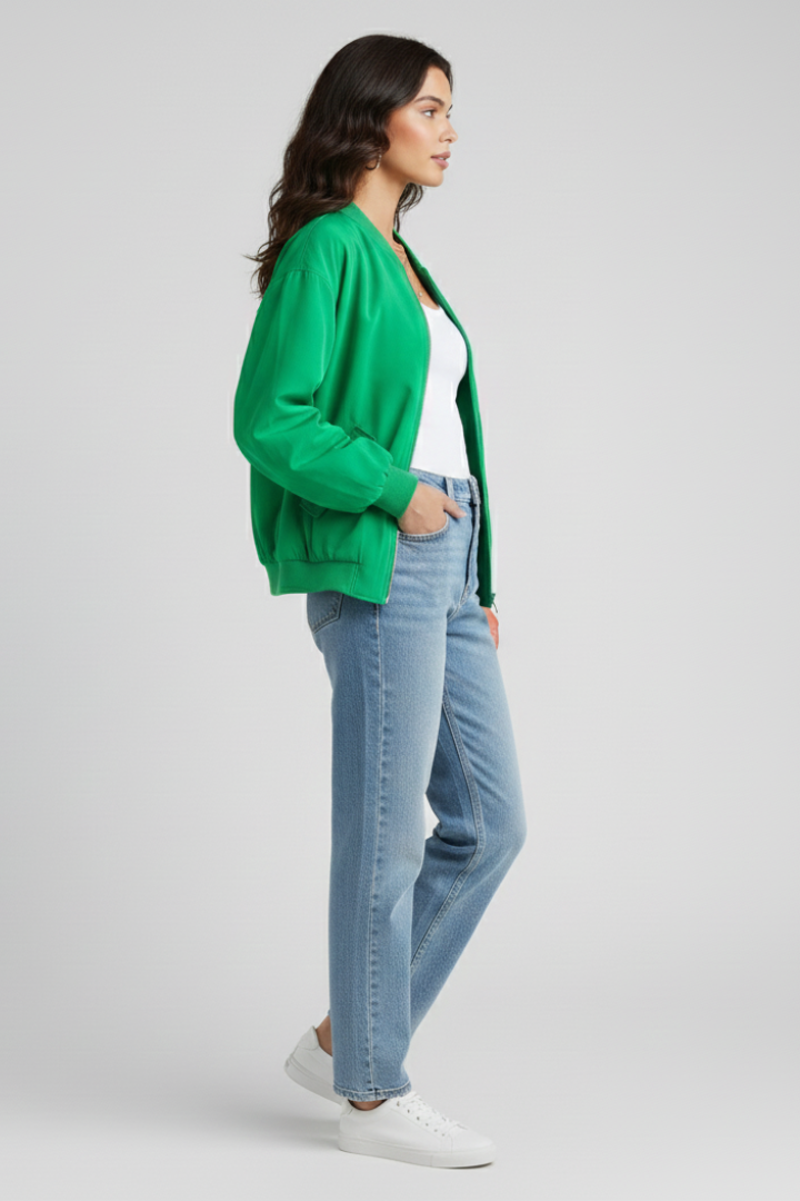 Ivanna | Women's Casual Zip Jacket – Bomber Style Coat with Snap Button Pockets