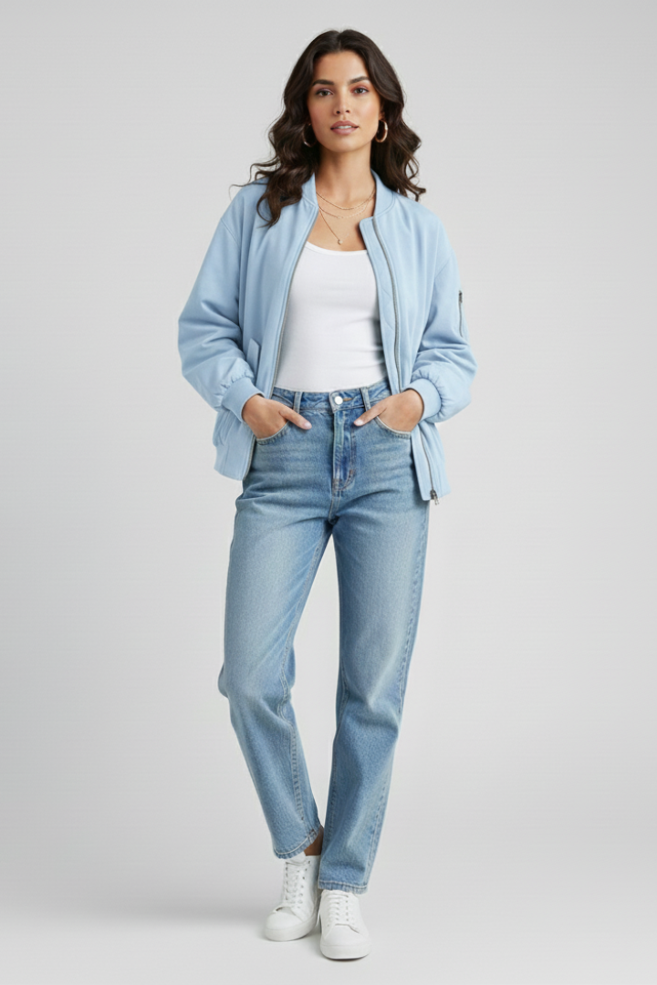 Ivanna | Women's Casual Zip Jacket – Bomber Style Coat with Snap Button Pockets