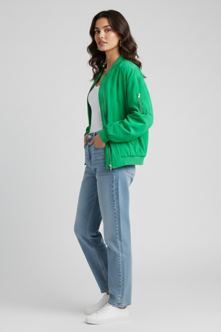 Ivanna | Women's Casual Zip Jacket – Bomber Style Coat with Snap Button Pockets