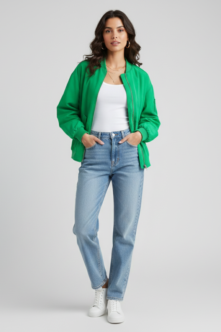 Ivanna | Women's Casual Zip Jacket – Bomber Style Coat with Snap Button Pockets