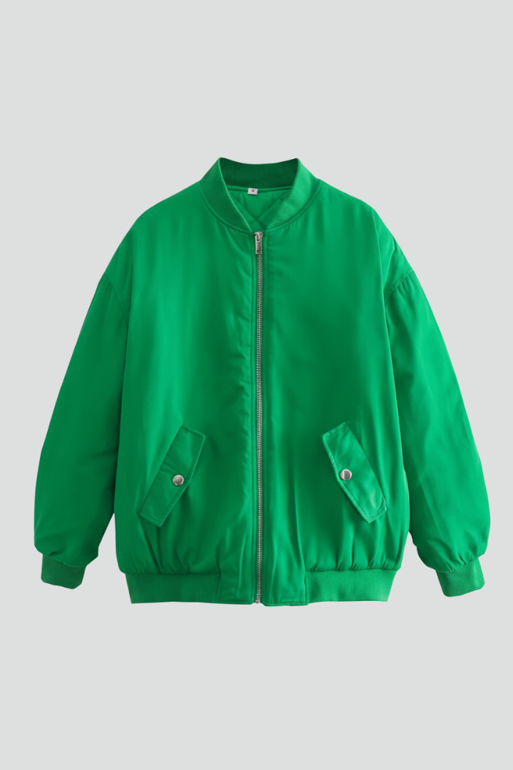 Ivanna | Women's Casual Zip Jacket – Bomber Style Coat with Snap Button Pockets