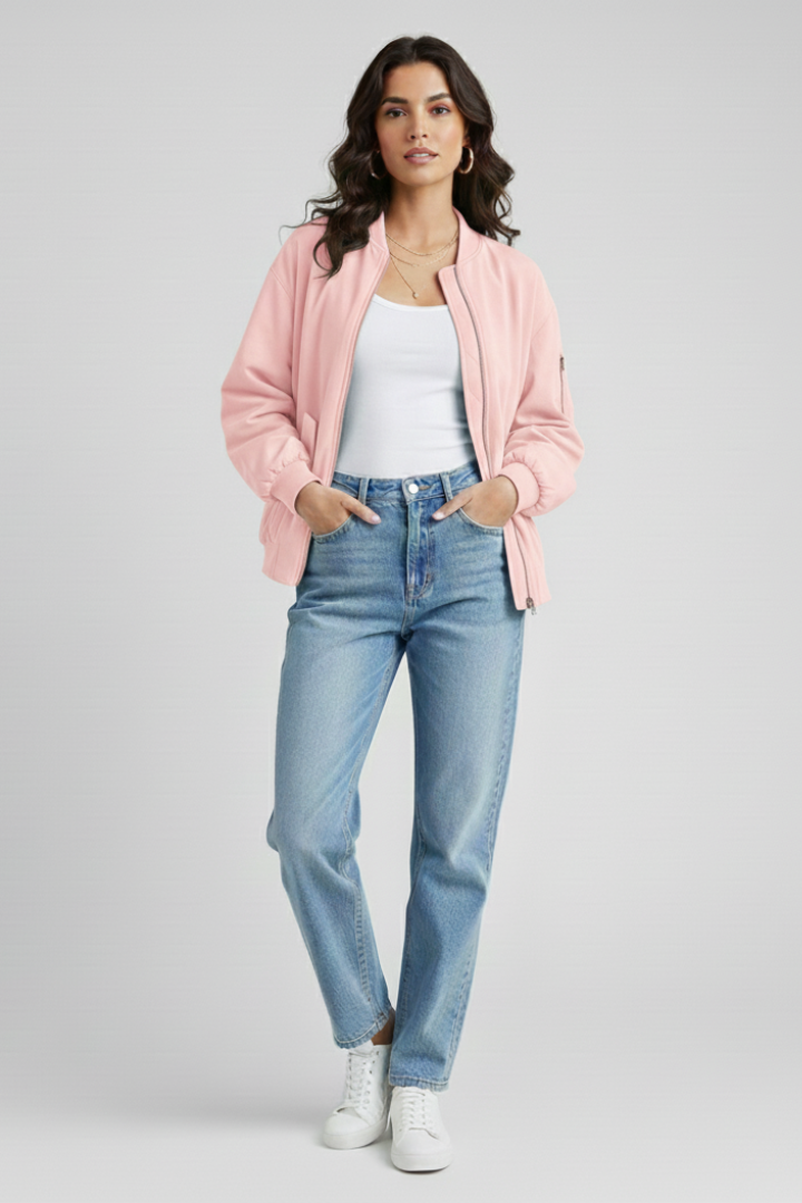 Ivanna | Women's Casual Zip Jacket – Bomber Style Coat with Snap Button Pockets