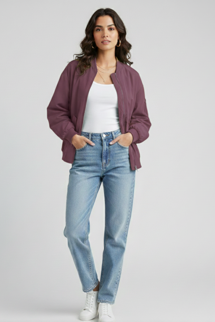 Ivanna | Women's Casual Zip Jacket – Bomber Style Coat with Snap Button Pockets