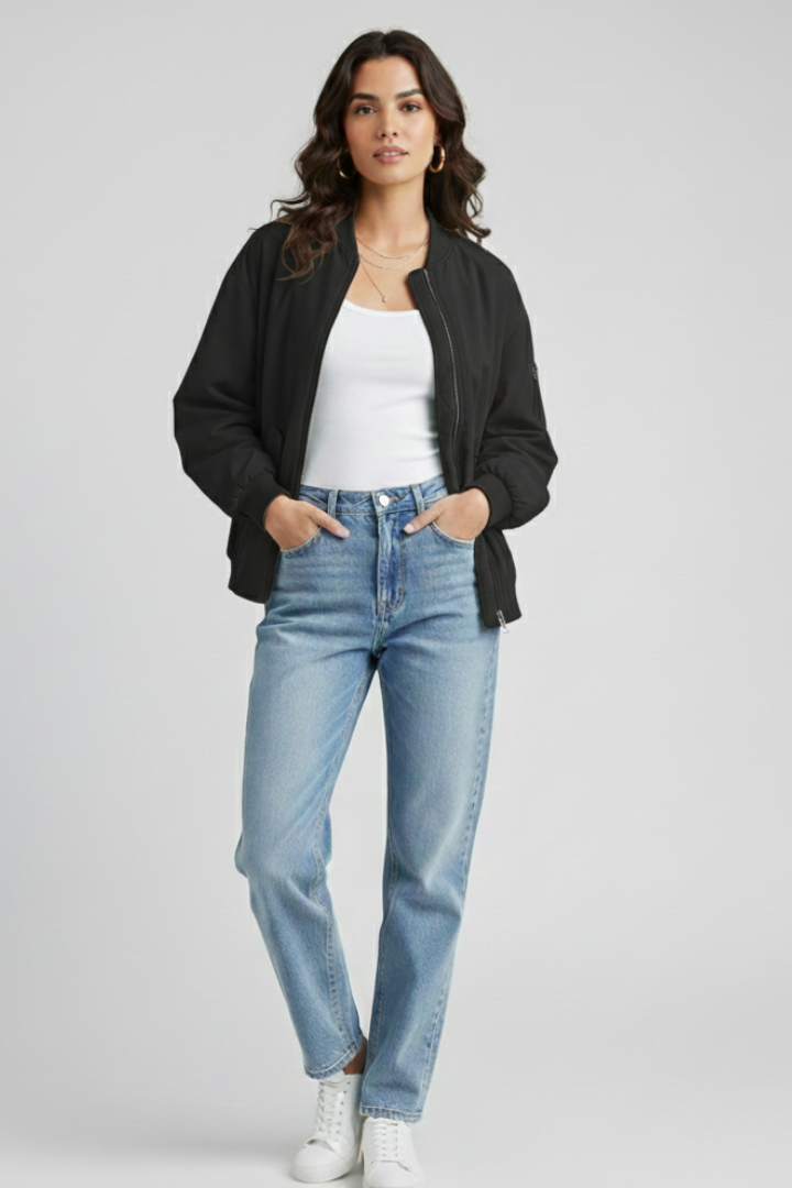 Ivanna | Women's Casual Zip Jacket – Bomber Style Coat with Snap Button Pockets