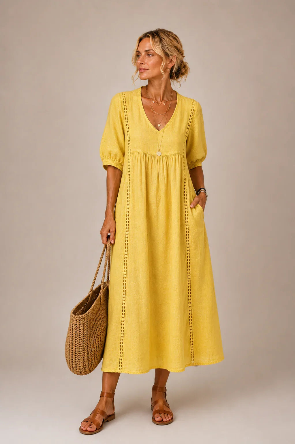 Ivella | Women’s Linen & Cotton Dress – Elegant Lightweight Summer Dress