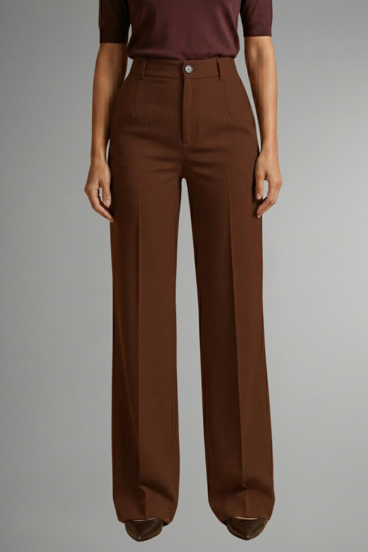Ivory | Women's High Waist Straight Leg Trousers – Pull-On Stretch Dress Pants