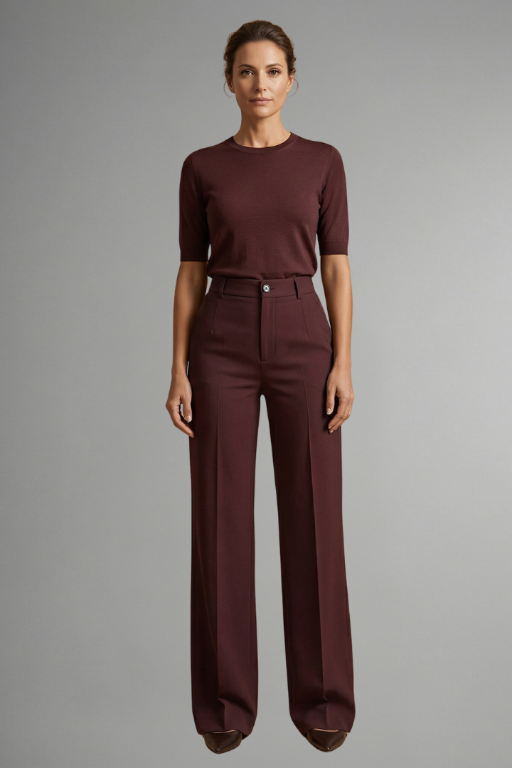 Ivory | Women's High Waist Straight Leg Trousers – Pull-On Stretch Dress Pants