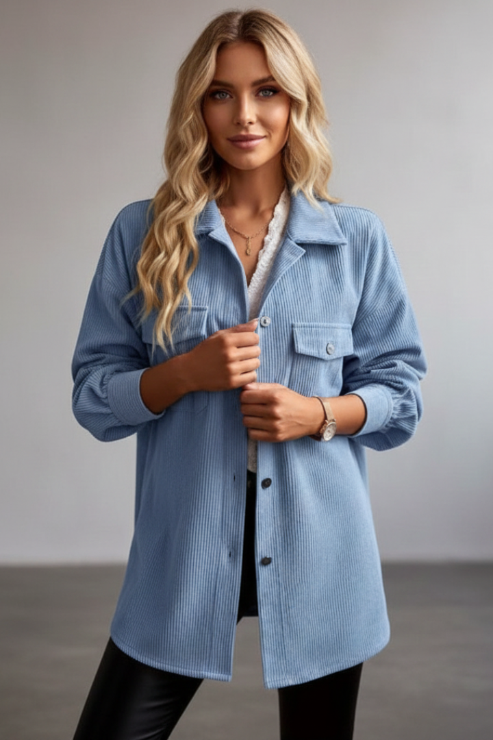 Janelle | Women's Corduroy Shirt Jacket – Button-Up Shacket with Chest Pockets & Long Sleeves