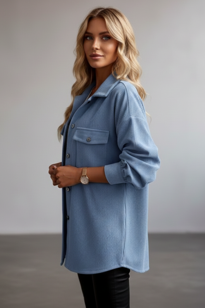 Janelle | Women's Corduroy Shirt Jacket – Button-Up Shacket with Chest Pockets & Long Sleeves