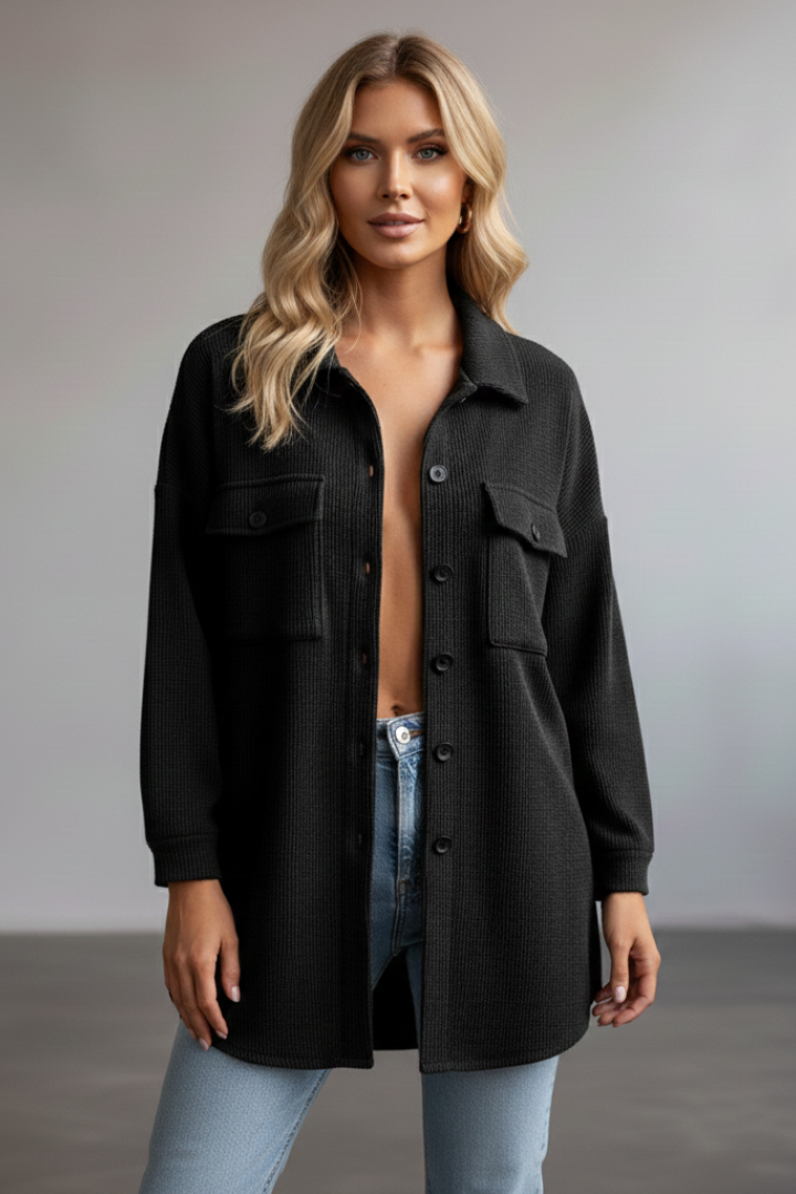 Janelle | Women's Corduroy Shirt Jacket – Button-Up Shacket with Chest Pockets & Long Sleeves