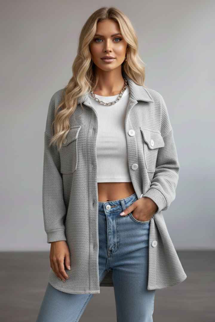 Janelle | Women's Corduroy Shirt Jacket – Button-Up Shacket with Chest Pockets & Long Sleeves