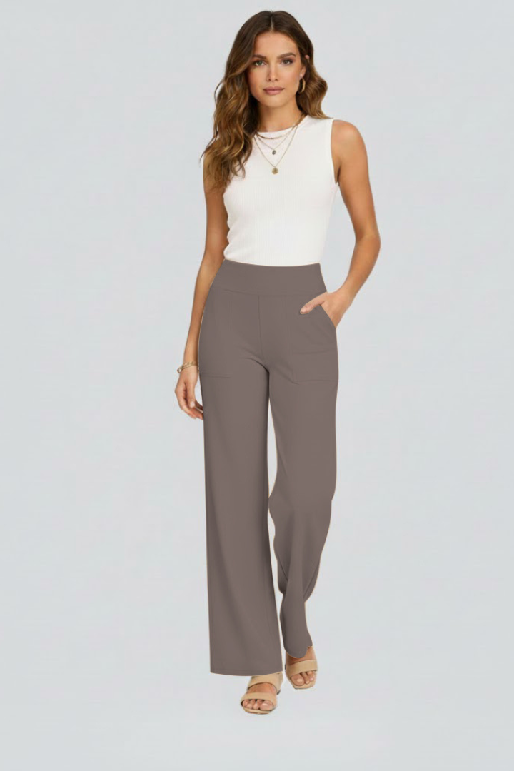 Jely | Women’s Elastic Waist Wide Leg Pants – High Rise Comfortable Pocket Trousers