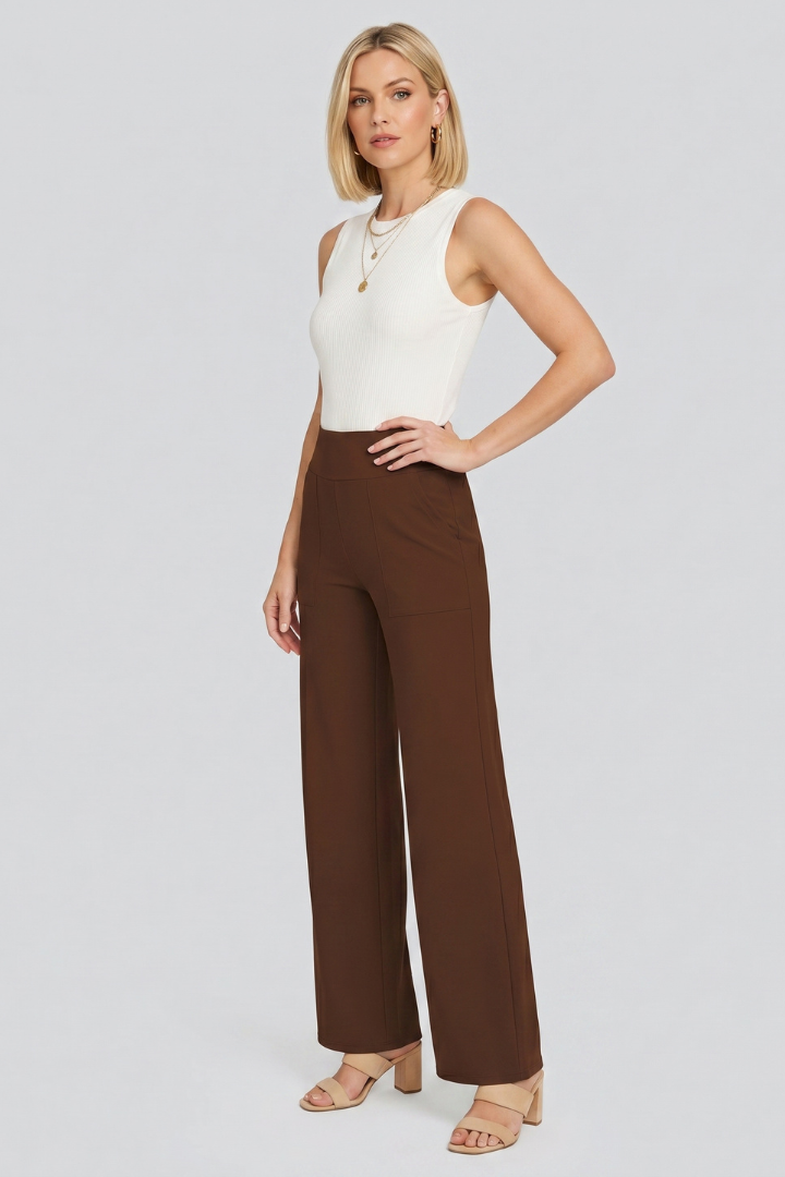 Jely | Women’s Elastic Waist Wide Leg Pants – High Rise Comfortable Pocket Trousers