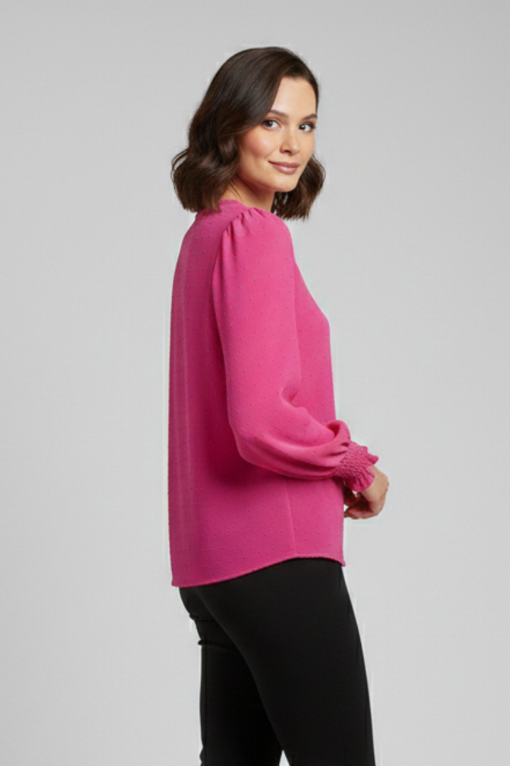 Jessamine | Women’s Embroidered Blouse – Long Sleeve Round Neck Top with Button