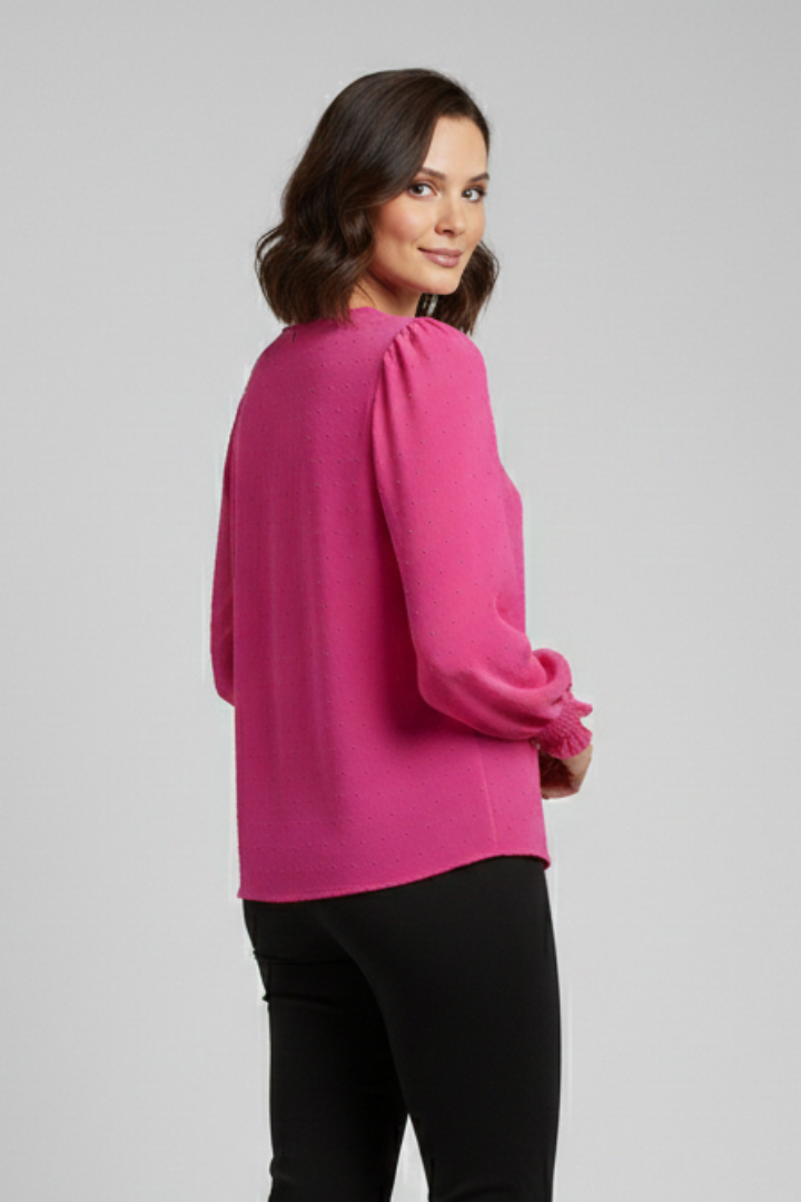Jessamine | Women’s Embroidered Blouse – Long Sleeve Round Neck Top with Button