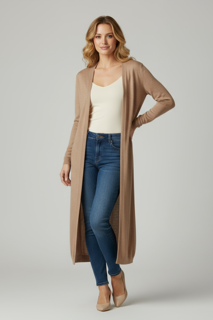 Jessara | Women's Long Open Front Cardigan – Soft Knit Long Sleeve Cover-Up