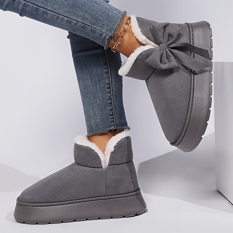 Jessenia | Women’s Bow Fleece-Lined Slipper Boots – Warm, Non-Slip