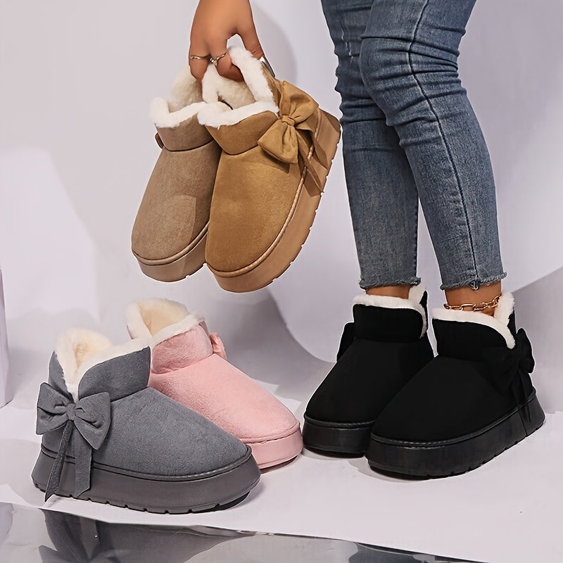 Jessenia | Women’s Bow Fleece-Lined Slipper Boots – Warm, Non-Slip