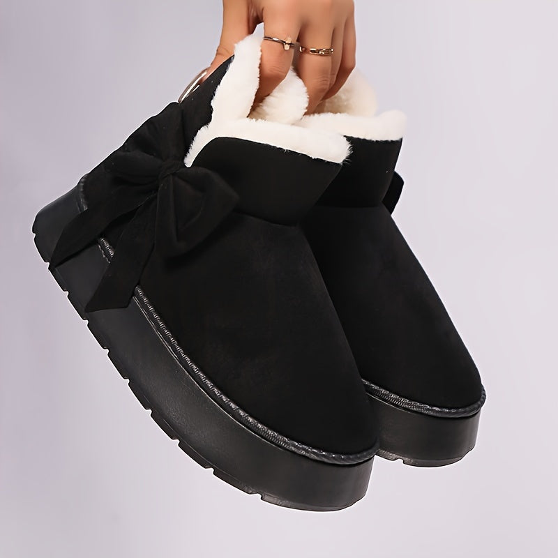 Jessenia | Women’s Bow Fleece-Lined Slipper Boots – Warm, Non-Slip