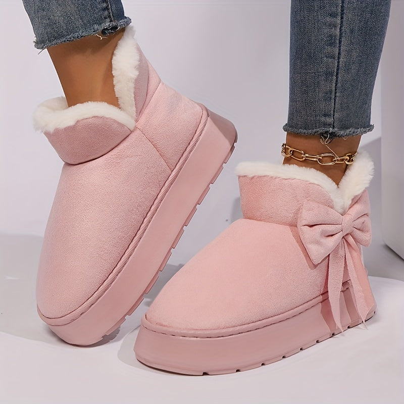 Jessenia | Women’s Bow Fleece-Lined Slipper Boots – Warm, Non-Slip
