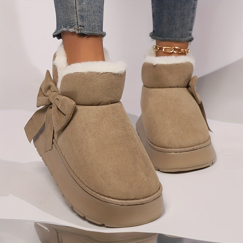 Jessenia | Women’s Bow Fleece-Lined Slipper Boots – Warm, Non-Slip