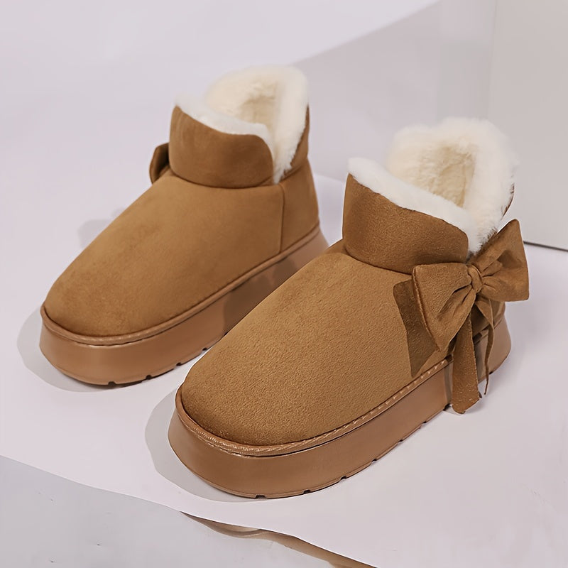 Jessenia | Women’s Bow Fleece-Lined Slipper Boots – Warm, Non-Slip