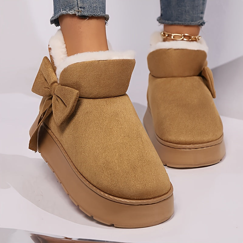Jessenia | Women’s Bow Fleece-Lined Slipper Boots – Warm, Non-Slip