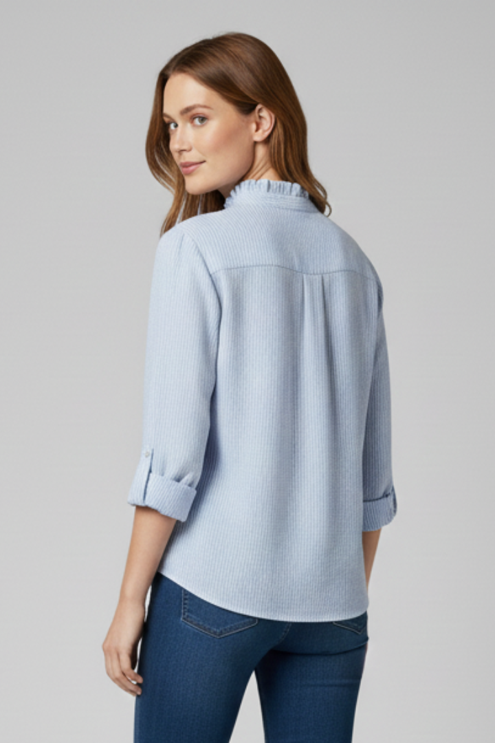 Jora | Women's Casual Blouse - Round Neck Long Sleeve Top, Smooth Structured Finish