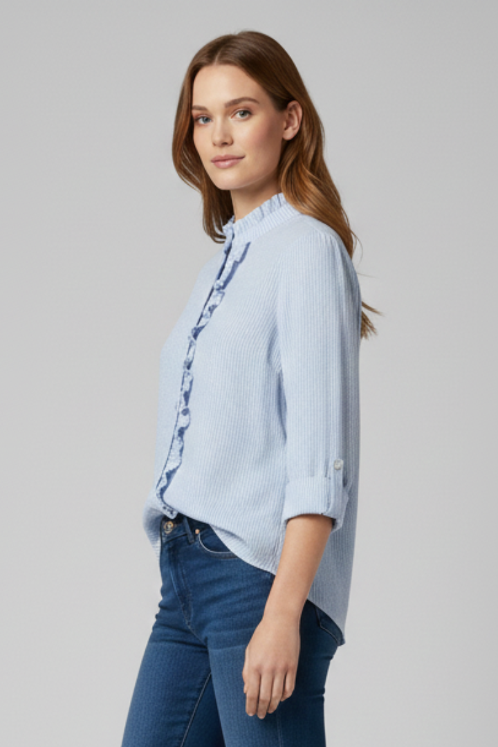 Jora | Women's Casual Blouse - Round Neck Long Sleeve Top, Smooth Structured Finish