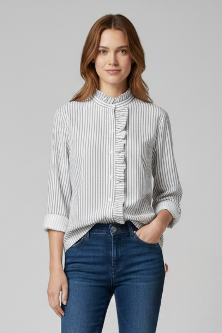 Jora | Women's Casual Blouse - Round Neck Long Sleeve Top, Smooth Structured Finish