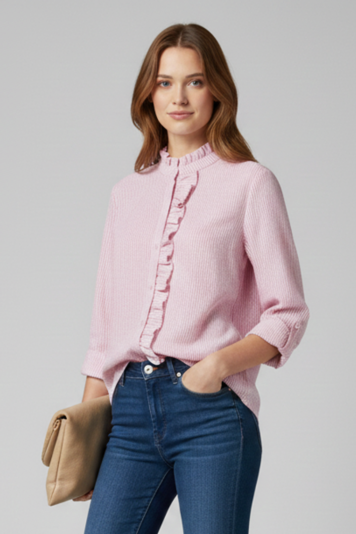 Jora | Women's Casual Blouse - Round Neck Long Sleeve Top, Smooth Structured Finish
