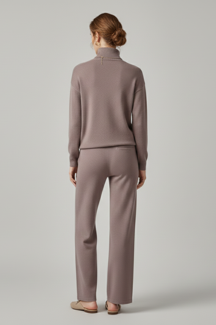 Joriellea | Women’s Knit Lounge Set – High Neck Long Sleeve Top & Wide-Leg Drawstring Pants