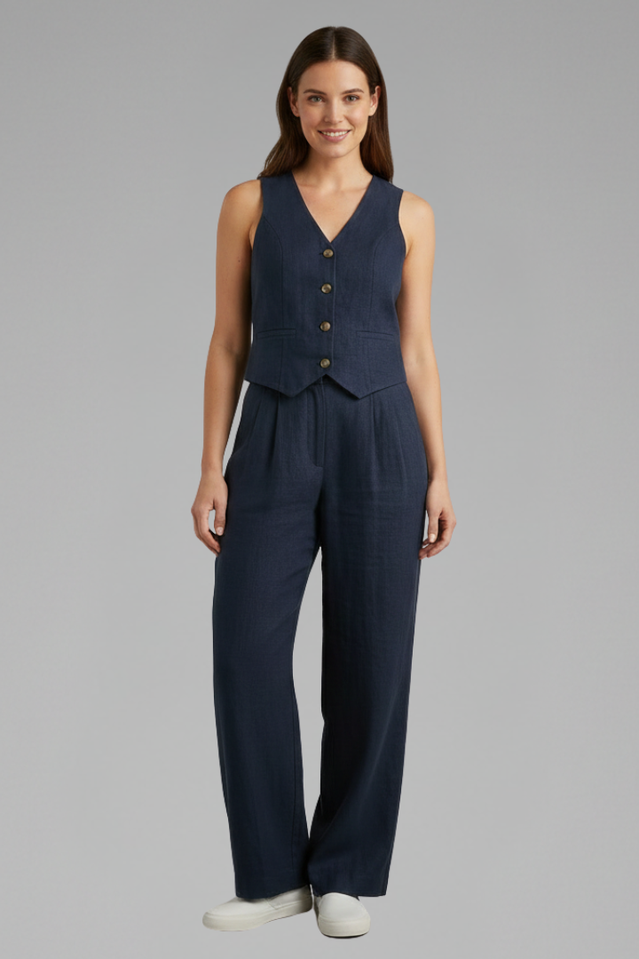 Joris | Women's 2 Piece Outfit – Button Front Waistcoat & Wide Leg Trousers