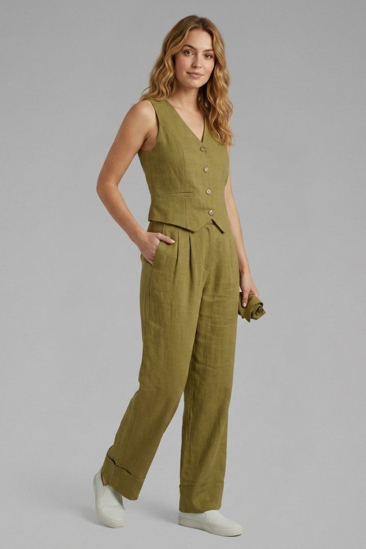 Joris | Women's 2 Piece Outfit – Button Front Waistcoat & Wide Leg Trousers