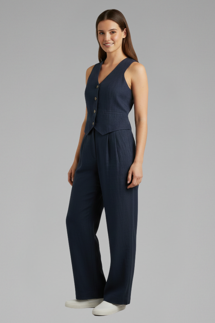 Joris | Women's 2 Piece Outfit – Button Front Waistcoat & Wide Leg Trousers